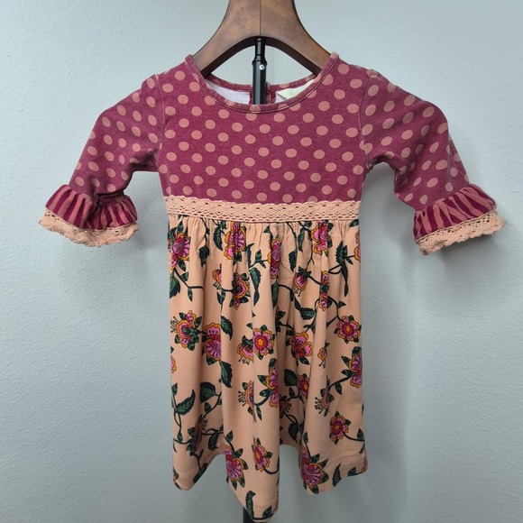 Matilda Jane Other - Matilda‎ Jane Girls Polka Dot Floral Be Clever Dress 3/4 Sleeve Crochet Size 4
